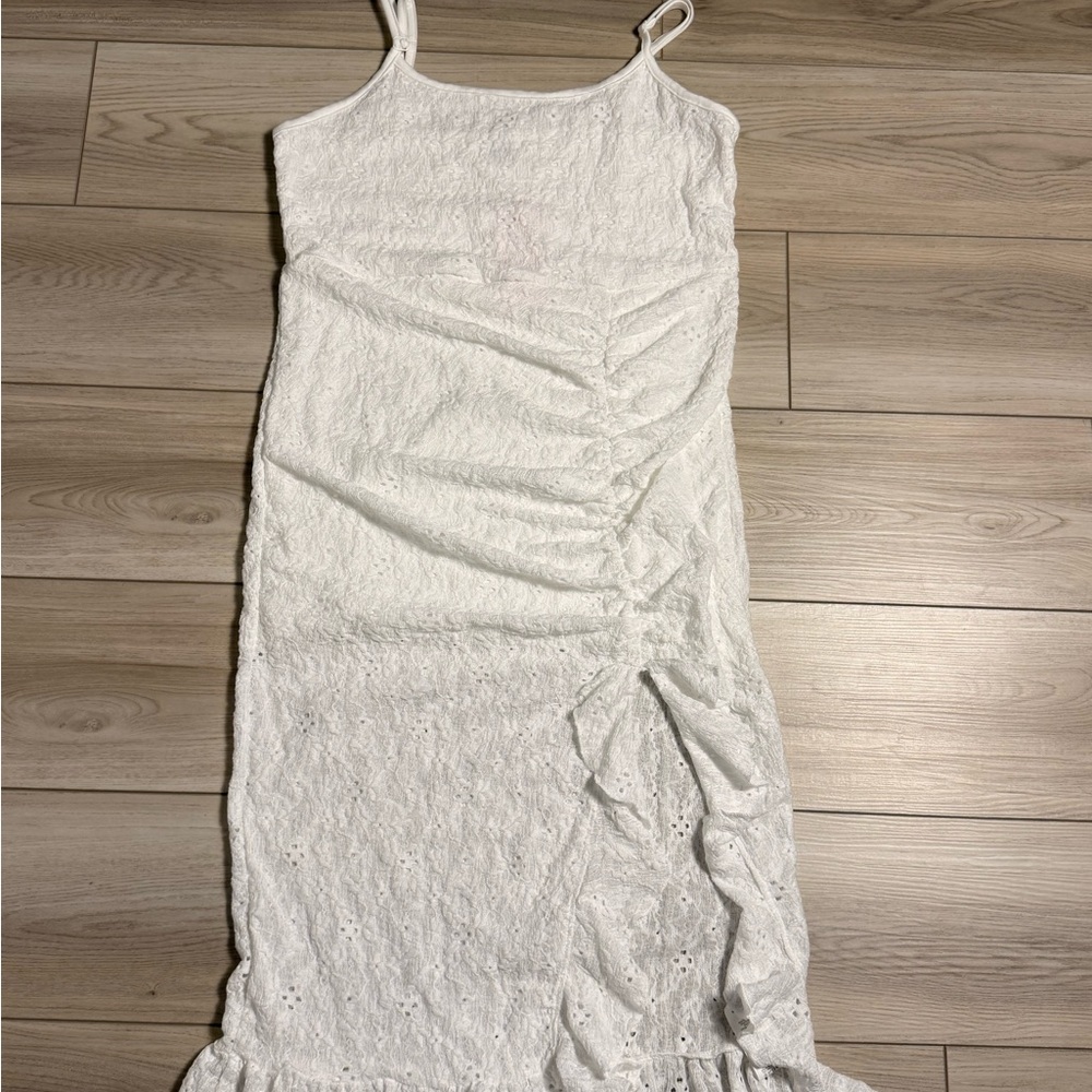SHEIN Curve White Eyelet Ruched Midi Dress NWT 0XL